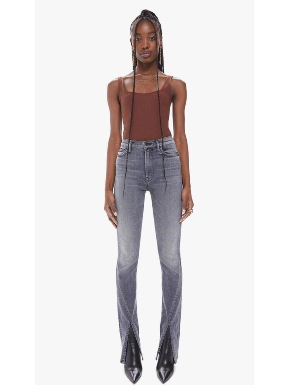 NWOT MOTHER Rascal Sliced Heel Digging Up Dirt washed black stretch slit jean
